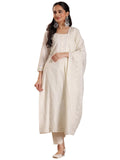 Libas Womens Embroidered Cotton Straight Kurta With Trousers And Dupatta