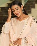 Anni Designer Women'S Cotton Blend Straight Printed Kurta With Pant & Dupatta (Bursh-Peach-Nw_M_Peach_Medium),Peach,M,,,