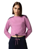 Fyltr Women'S Round Neck Drop Shoulder Sweatshirt - Full Sleeve | Elasticated Waist & Cuff | Boxy Fit | Stripe Detailing,Cotton Candy Blush,Cotton Candy Blush,S