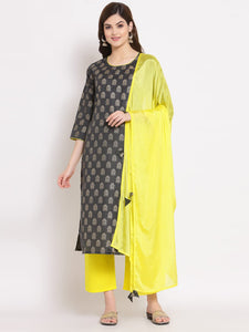 Gosriki Women'S Pure Cotton Straight Kurta With Palazzo & Dupatta (Kripal Grey_S-Go_Grey_Small),Grey,,B09GLW5Y5B
