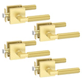 FILTA 4 Pack Gold Passage Door Handles, Knurled Door Levers Interior Gold Door Lever Bathroom Door Knobs Heavy Duty Square Door 