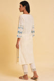 W For Woman Ecru Floral Printed Cotton Straight Long Kurta Ecru 3Xl