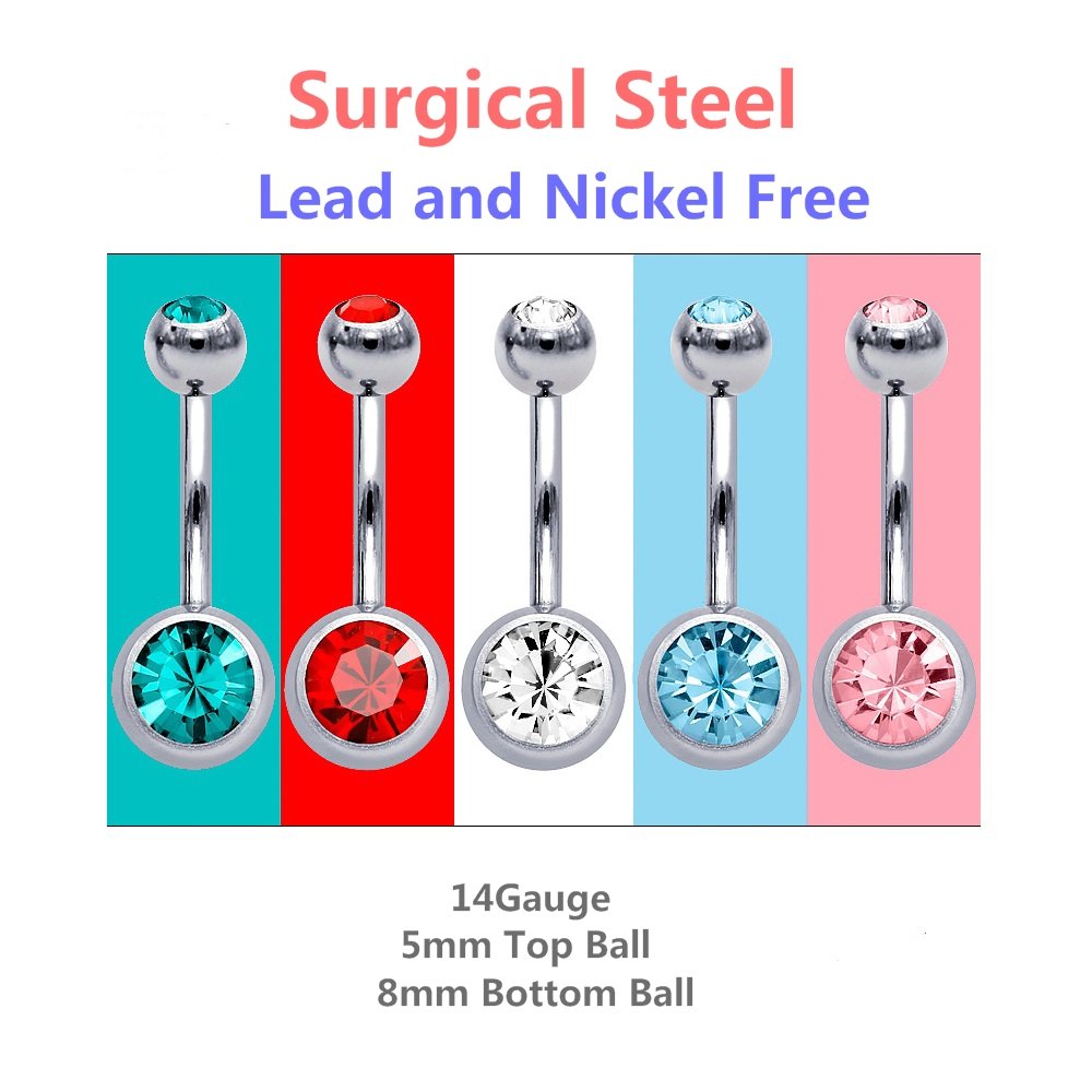 15 PCS Assorted Colors Belly Button Ring Surgical Steel Hypoallergenic Lead and Nickel Free,14 Gauge Navel Piercing Body Jewelry