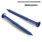 BNUOK 35Pcs 1/4 x 3-1/4 Inch Concrete Screws Anchor with Drill Bit, Blue Flat Head Masonry Brick Stucco Cement Block Screws, Dia