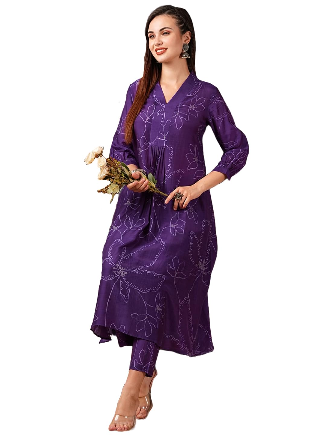 Gosriki Women'S Cotton Blend Anarkali Printed Kurta With Pant (Marup Begani-Nw-Gs_L_Begani_Large),Begani,,B0D579LDLJ