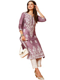 Anni Designer Women'S Cotton Blend Straight Chikankari Embroidered Kurta (Chin-Purple_L_Purple_Large),Purple,L