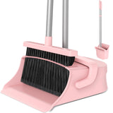 Zeawec Broom with Dustpan Set for Pet Hair & Dust Cleanup, Pink