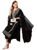 Anni Designer Women'S Rayon Blend Straight Embroidered Kurta With Pant & Dupatta (Trp Black-Jl_Xxl_Black_Xx-Large),Black,2XL