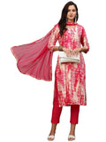 Gosriki Women'S Cotton Blend Printed Straight Kurta With Pant & Dupatta (Chitkabra-Pink-Gs_Xxl_Pink_Xx-Large),Pink,2,B0BSVF771D