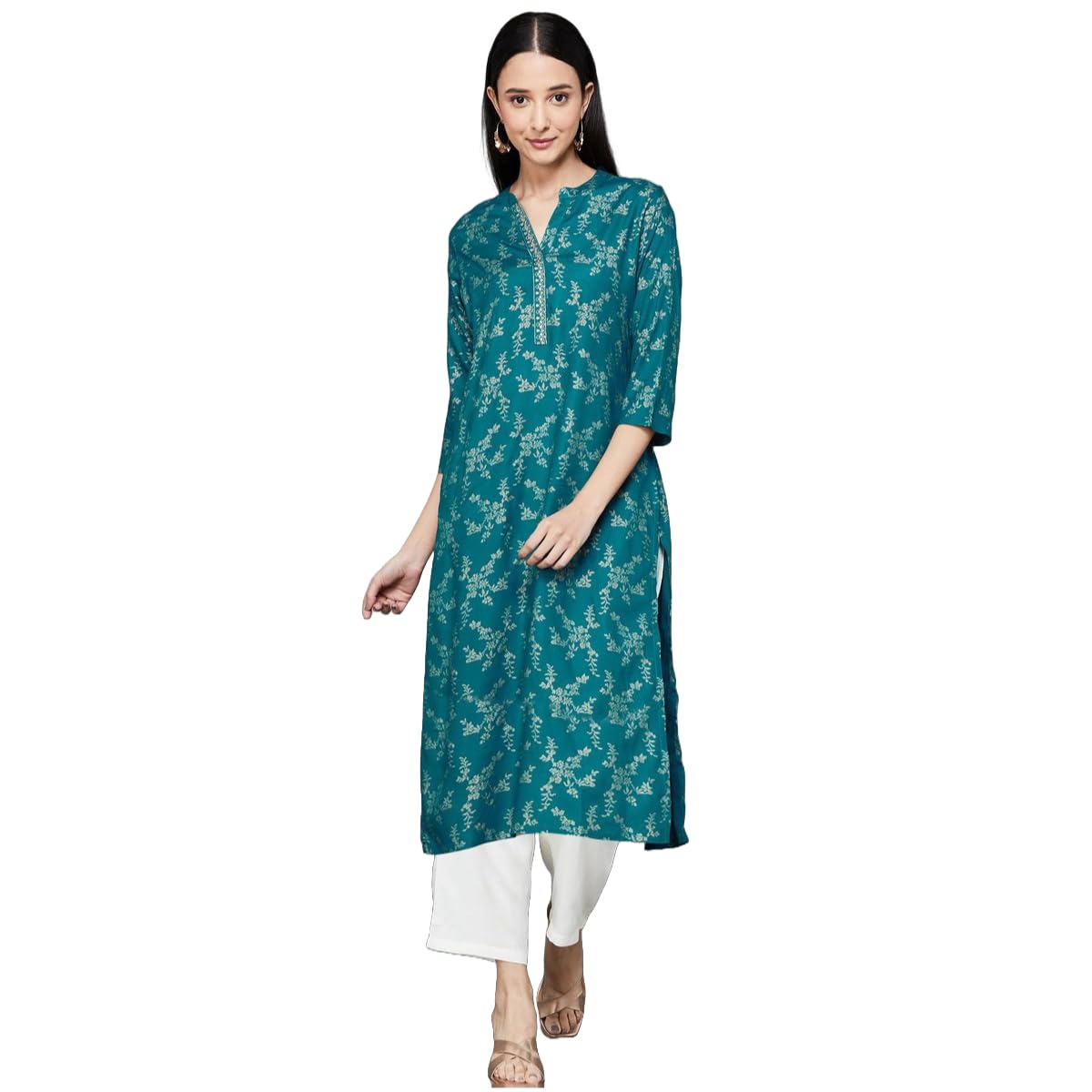 Gosriki Women'S Cotton Blend Straight Printed Kurta With Pant (Loribi Green-Gs_Xxl_Green_Xx-Large),Green,2,B0D83MC7GF