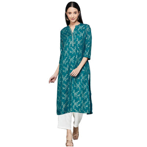 Gosriki Women'S Cotton Blend Straight Printed Kurta With Pant (Loribi Green-Gs_Xxl_Green_Xx-Large),Green,2,B0D83MC7GF