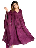 Anni Designer Women'S Rayon Viscose Yoke Anarkali Kurta With Pant & Dupatta (Suruchi Wine_M_Wine_Medium),Wine,M