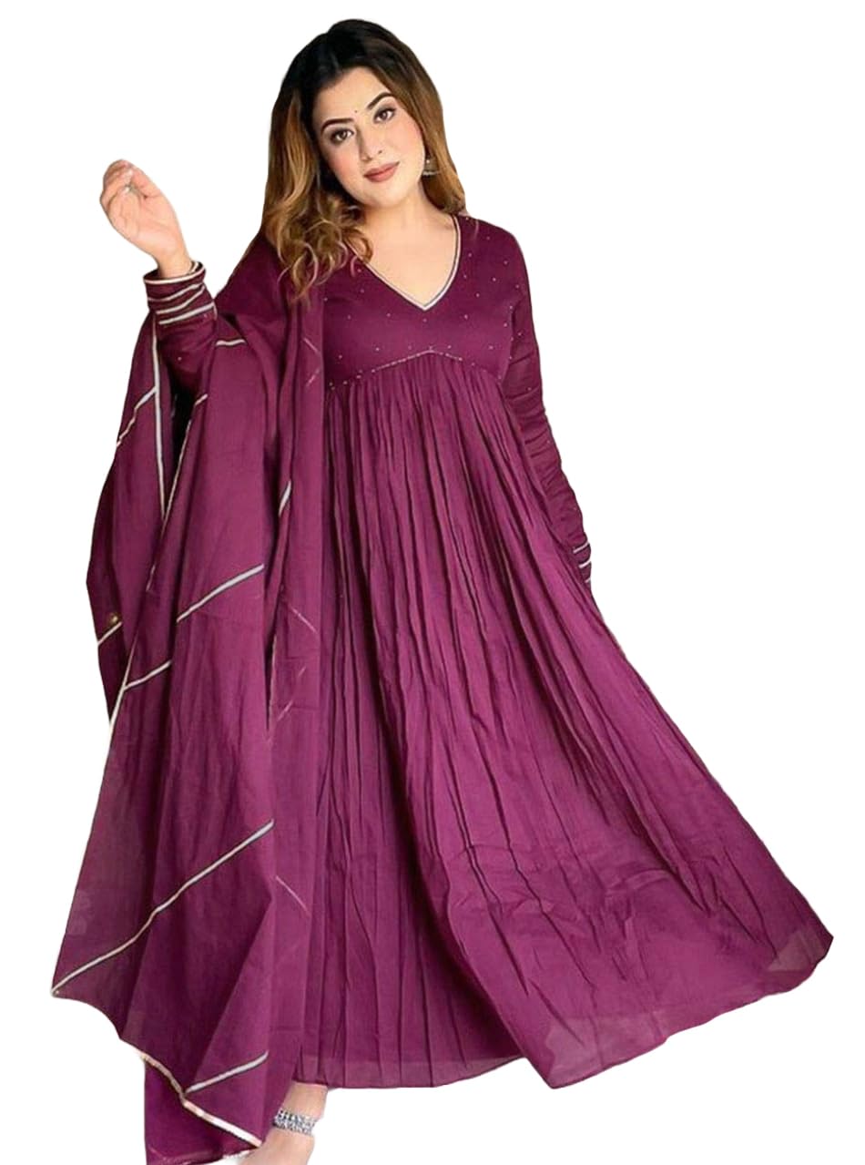Anni Designer Women'S Rayon Viscose Yoke Anarkali Kurta With Pant & Dupatta (Suruchi Wine_Xxl_Wine_Xx-Large),Wine,2XL