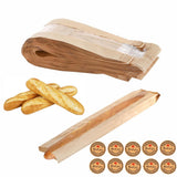 Baguette Kraft Paper Bread Bags with Clear Front Window and Seal stickers, 50 Pack Brown Bakery Storage Bag for Homemade Long So