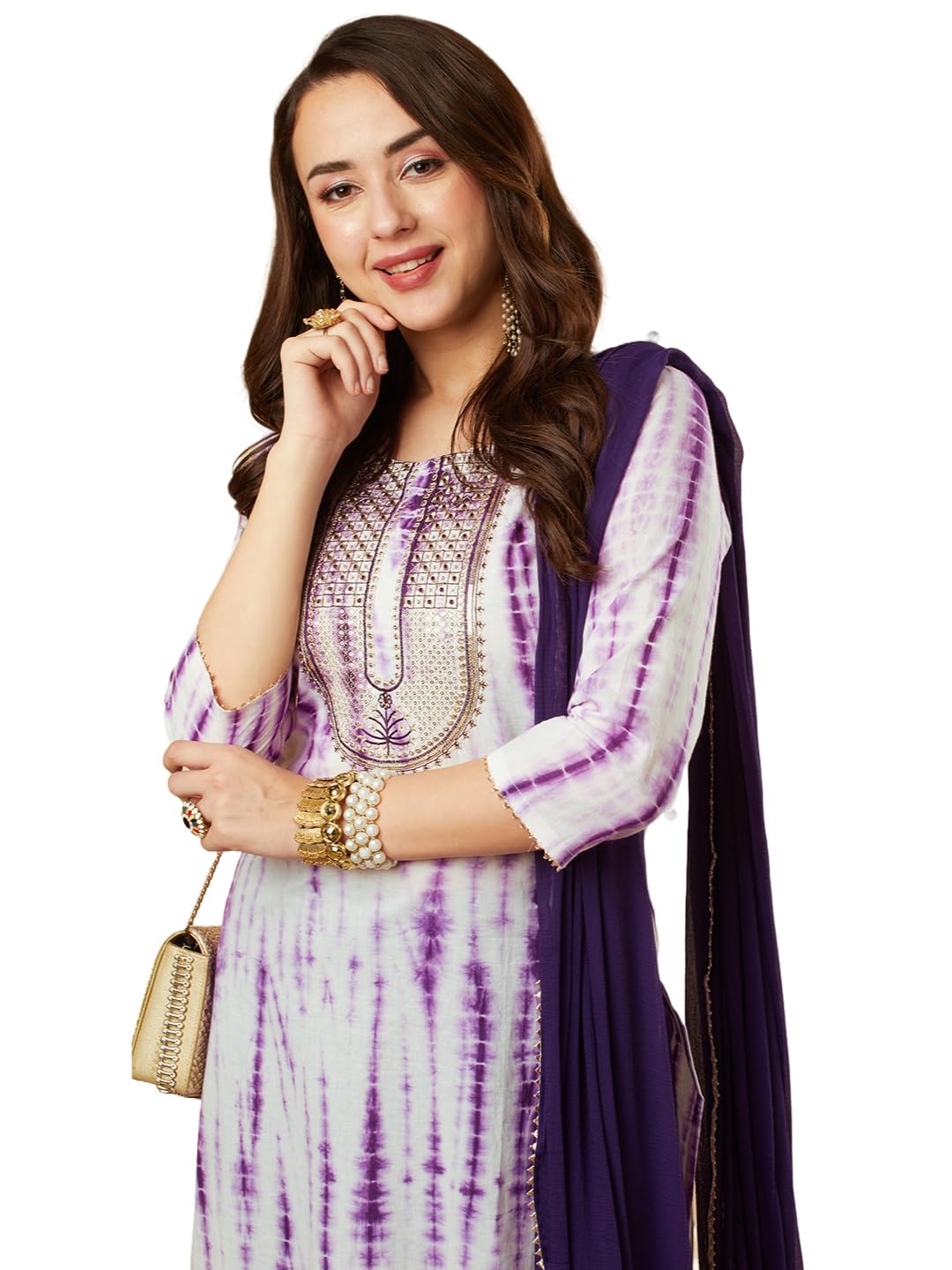 Anni Designer Women'S Rayon Viscose Printed Straight Kurta With Pant & Dupatta (Tiedye Begani-Vks01_3Xl_Violet_Xxx-Large),Violet,3XL,,,