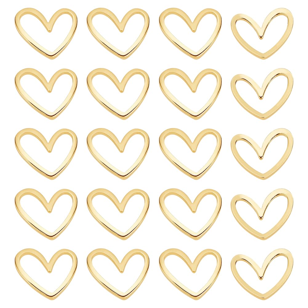 BENECREAT 20pcs Real 18K Gold Plated Linking Rings Brass Heart Jewelry Connectors Open Bezels for Bracelets Necklace DIY Making,