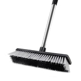 LandHope Hard Bristle Deck Broom Adjustable Long Handle Scrub Brush Heavy Duty Concrete Push Broom Outdoor Brush Garage Broom Wo
