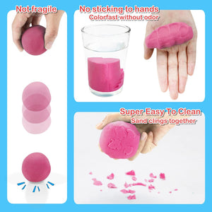 Play Sand Kit, 54Pcs Sandbox Toys Set for Boys Girls, 3lbs Magic Pink Sand, Mold Tools, Inflatable Tray, Storage Box, Funny Birt