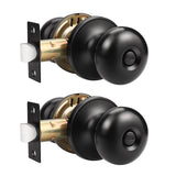 GOBEKOR 2 Pack Keyless Privacy Door Knobs Interior Matte Black Round Bedroom Door Knob with Lock Stainless Steel Door Knobs