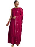 Libas Gerua Womens Solid Silk Blend Straight Kurta With Palazzos And Dupatta