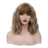BUFASHION 14 Women Short Wavy Curly Wig Red Bob Wig Cosplay Halloween Synthetic Wigs with Side Bang Wig(Red)