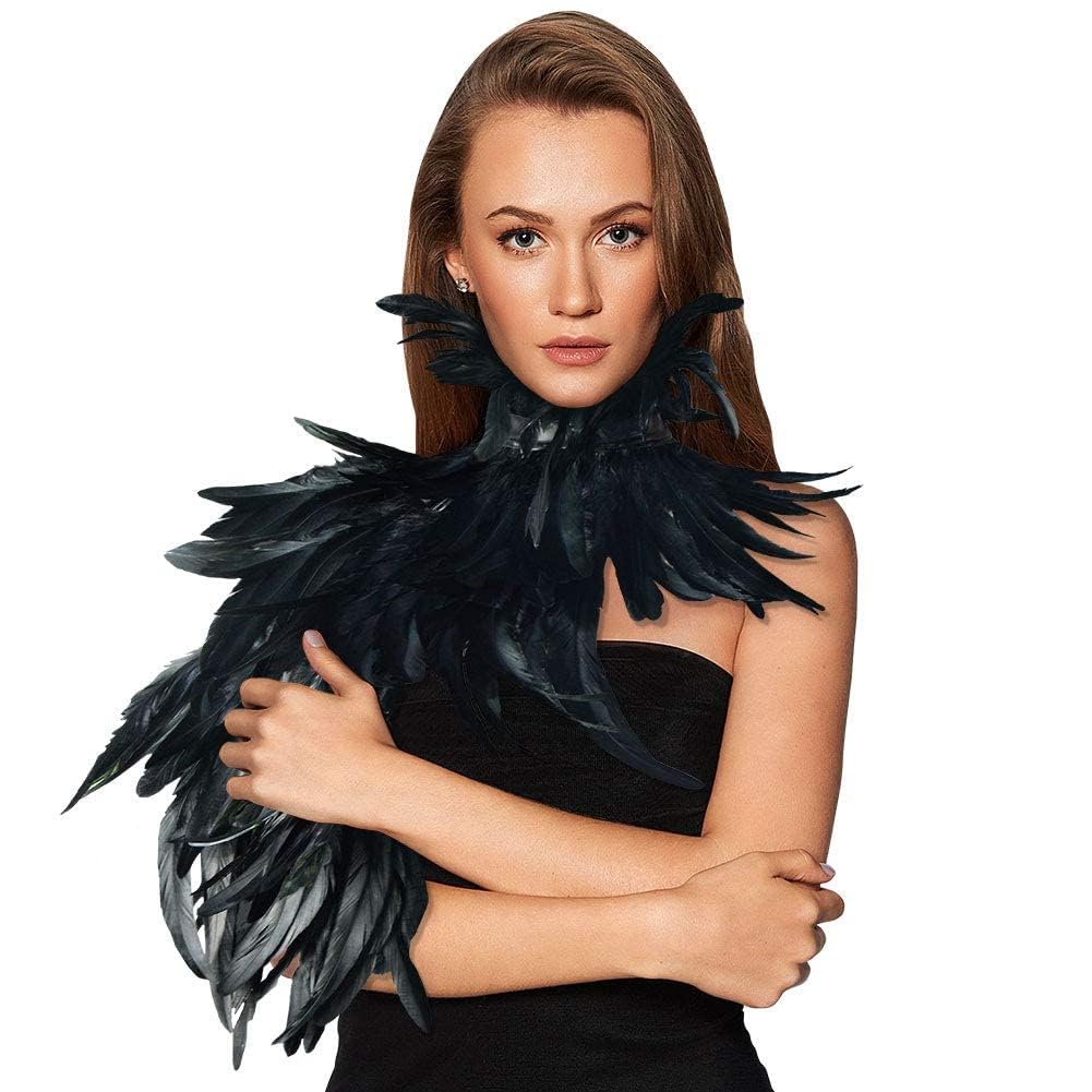 HOMELEX Black Witch Feather Collar Crow Shawl Costume Halloween Swan Wings Accessories Cape for Women