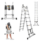 Aluminum Telescoping Ladder Extension Ladder 16.4ft A Type A Frame Portable Folding Ladder 8+8 Steps, Multi-Purpose Heavy Duty A