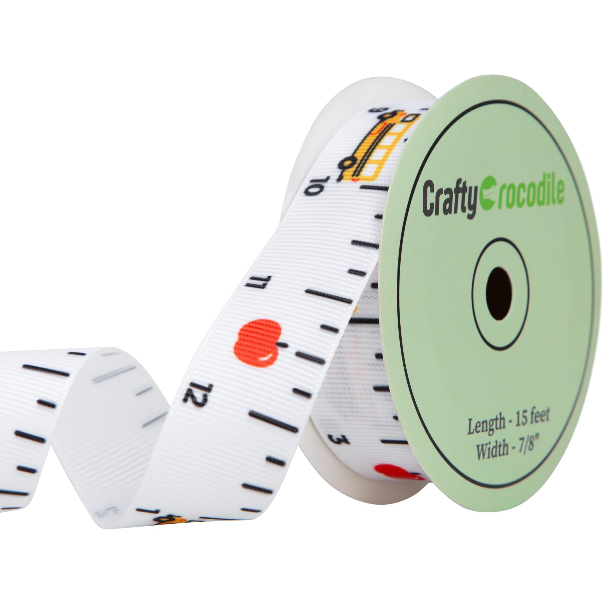 CraftyCrocodile Teacher Crafting Ribbon - Measuring Ribbon for Crafts and Gifts - Ruler School Bus Themed Twill Tape Crafting Su