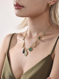 Green Charm Necklace Gold Stainless Steel Chain with Green Enamel & Zircon Accents Bohemian Multi-Charm Pendant Necklace 15.7