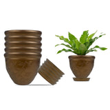 Go Hooked Plastic Planter Pots Set Of 6 With Saucer Tray | Flower Pots For Home, Office Garden Dcor | Brown 6 Inch Victor Pot Fo