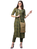Anni Designer Women'S Cotton Blend Printed Straight Kurta With Pant (Mangla Green-Nw_S_Green_Small),Green,S