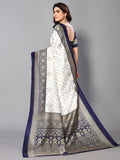 Satrani Womens Silk Blend Saree (2952S2082Nc_Navy Blue & Beige & White)