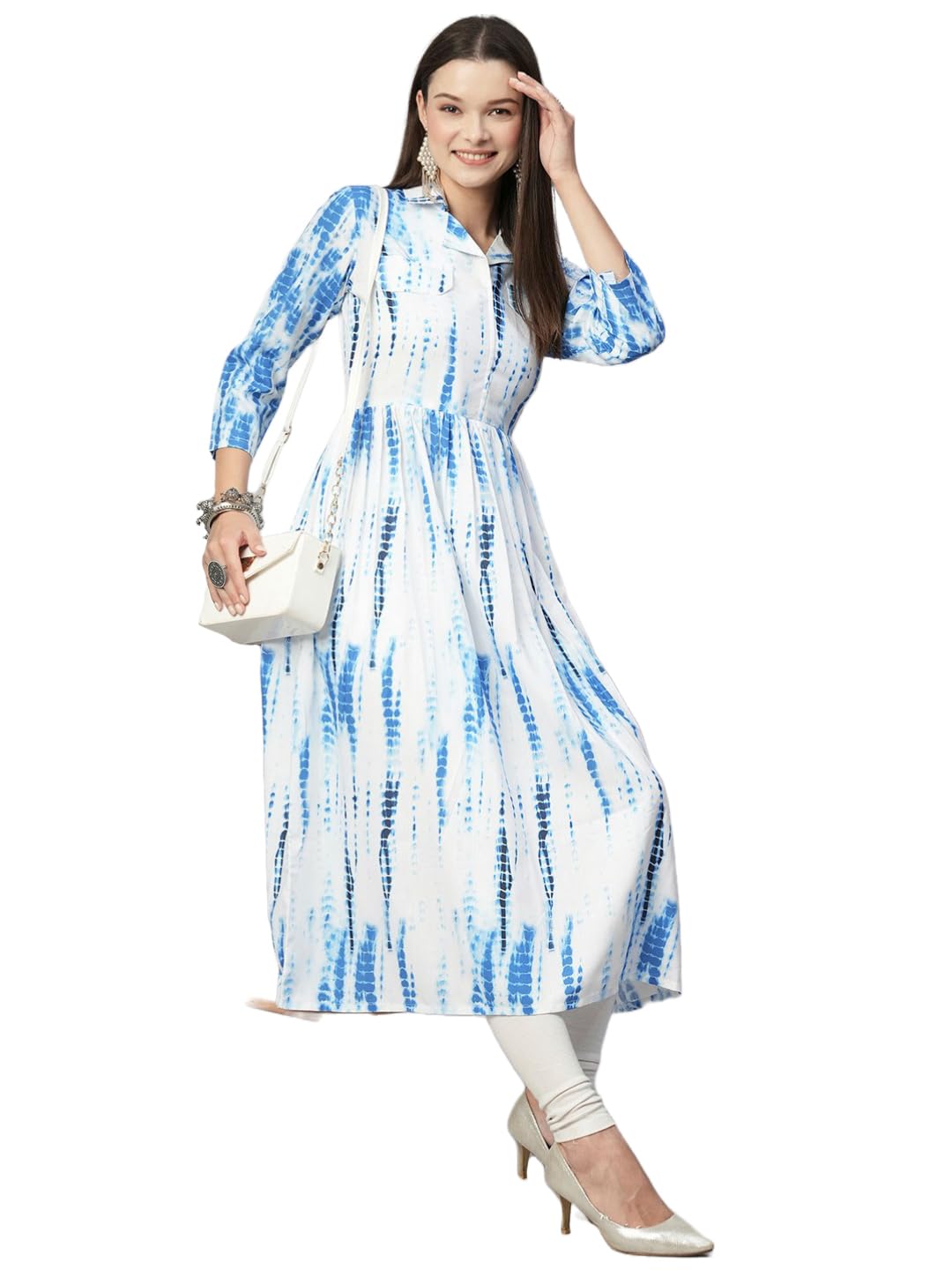 Anni Designer Women'S Cotton Blend Floral Printed Anarkali Dress Kurta (Turoli-Sky-Nw_S_Sky Blue_Small),Sky Blue,S