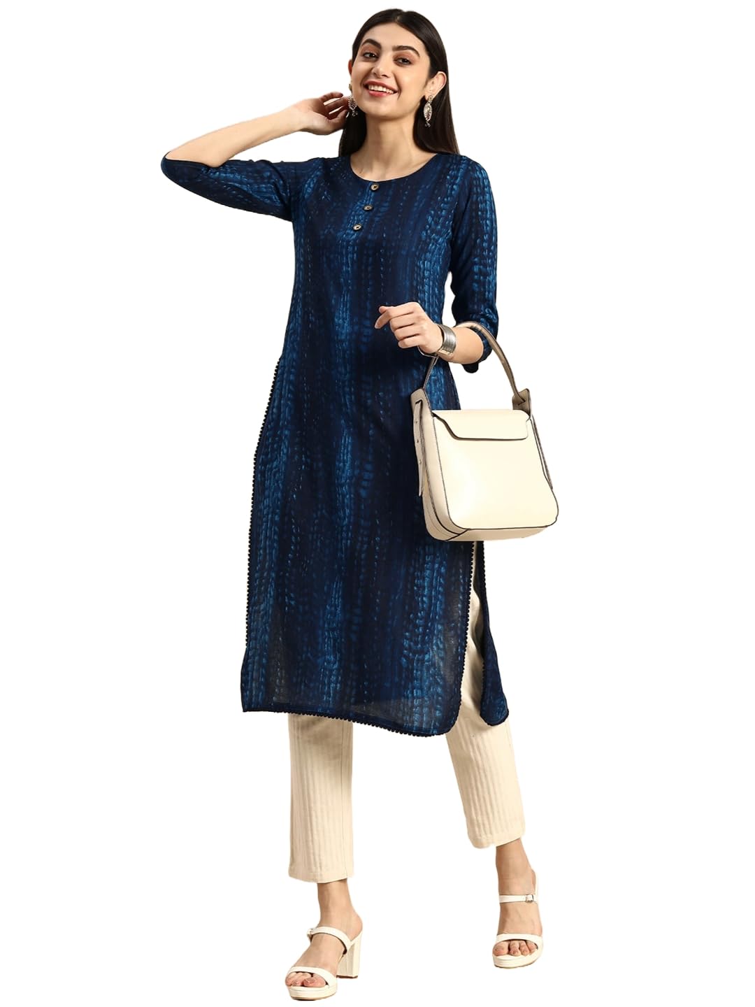 Gosriki Women'S Cotton Blend Straight Printed Kurta (Biden Blue-Gs_Xl_Blue_X-Large),Blue,,B0CJ5GP99D