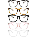 5 Pack Blue Light Blocking Reading Glasses Fashion Square Computer Readers for Women Men, Anti UV Ray Nerd Eyeglasses (5 Mix, 1.