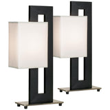 360 Lighting Floating Square 20 1/2 High Small Modern Accent Table Lamps Set of 2 Pull Chain Black Finish White Shade Living Roo