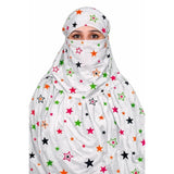 Dhruti Enterprise Cotton Short Scarf With Face Mask For Women, White Star Print, Universal Size, Breathable Uv Protection For Dr