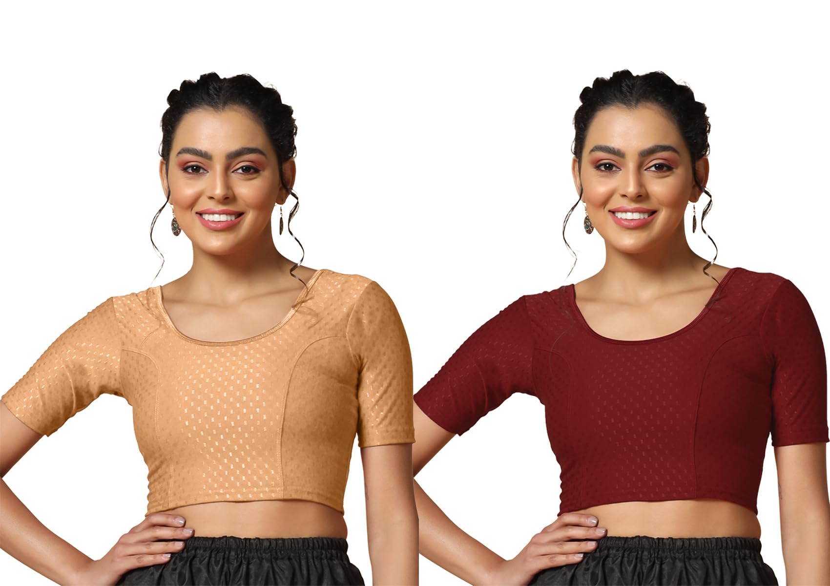 Toplot Cotton Blend Lycra Stretchable Readymade Blouses Pack Of 2 (Combo-5058-Crm-Mrn-32),Cream-Maroon,32,B0CV58LVVY