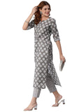 Gosriki Women'S Cotton Blend Printed Straight Kurta With Pant (Funnu Grey-Nw5-Gs_3Xl_Grey_Xxx-Large),Grey,3,B0BXLRFPKB