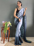 Satrani Women'S Chinon Chiffon Printed & Ready To Wear Saree With Unstitched Blouse Piece (3371S331Na_Grey3)