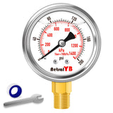 AetralYB 0-200 Psi 2-Inch Waterproof Pressure Gauge, Liquid-Filled, 1/4 NPT Lower Mount, Stainless Steel, Pressure Gauge for Wat