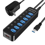 LYFNLOVE Powered USB Hub 3.0 Extender, Multiple Port Hub Splitter for Laptop PC with Power Adapter and Charging Port, USB Expand