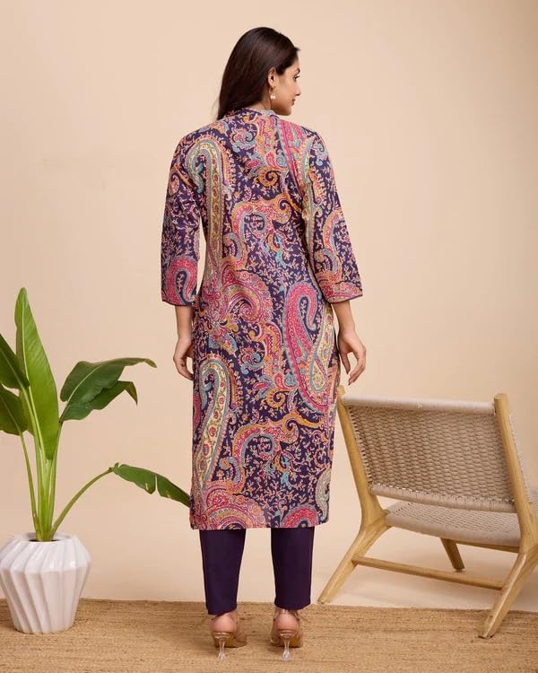 Gosriki Women'S Rayon Blend Straight Printed Kurta With Pant (Mandi Wine-Gs_L_Wine_Large),Wine,,B0DFPM1SK1