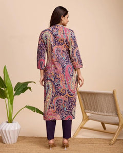 Gosriki Women'S Rayon Blend Straight Printed Kurta With Pant (Mandi Wine-Gs_L_Wine_Large),Wine,,B0DFPM1SK1