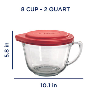 Anchor Hocking Batter Bowl, 2 Quart glass Mixing Bowl with Red Lid