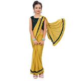 Dhyey Fashion Girls Ruffle Pattern Lycra Blend Saree With Seamless Velvet Blouse Lemon Tree 10-11 Ao - Xl -Used