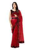 Womens Embroidered Bollywood Heavy Silicon Net Saree With Belt Unstitched Blouse (Maroon)