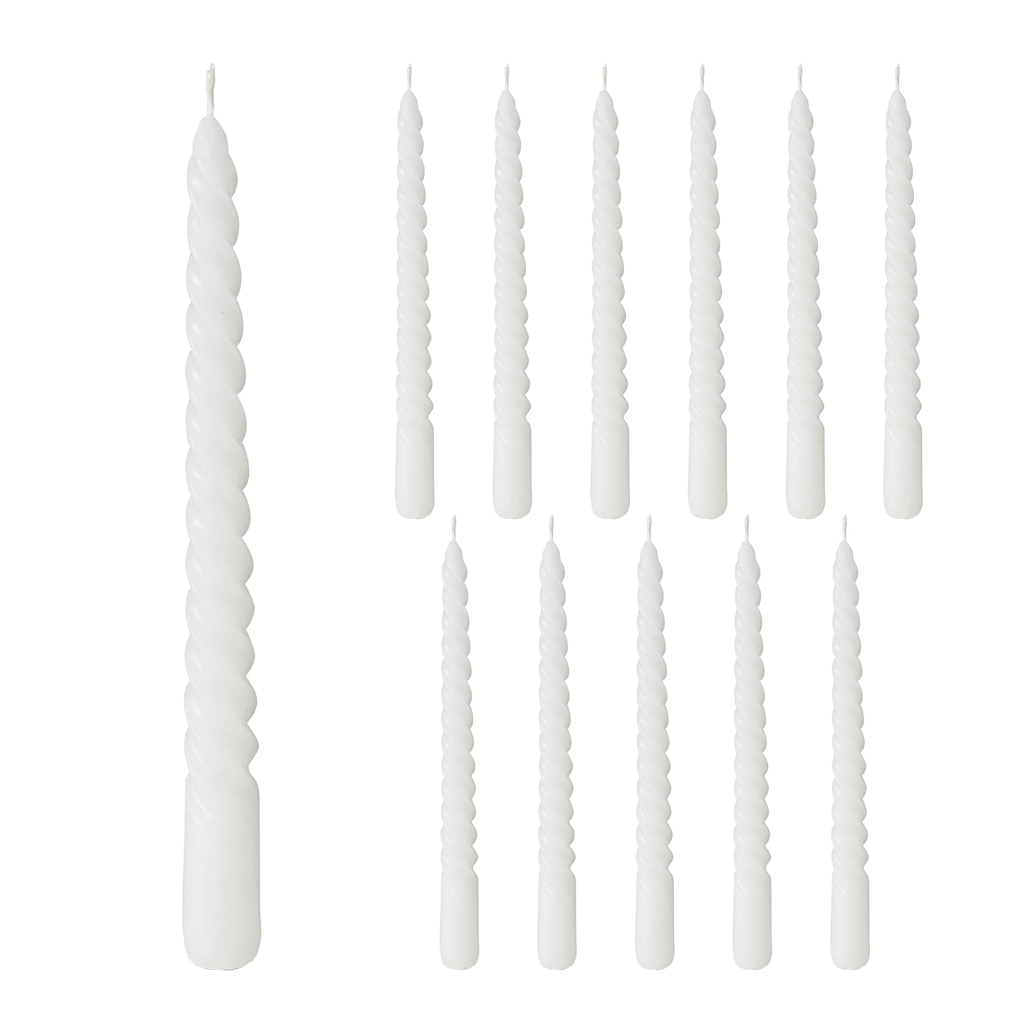 12 Piece Matte White Twist Taper Candles, 2 Boxed Sets of 6, 4 Hours Burn Time, Paraffin Wax, 7.75 Inches