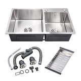 DuyviSteil 32 x 18 Drop-in/Topmount Double Bowl Kitchen Sink, Nano-Coated 304 Stainless Steel Kitchen Sink with Drain and Overfl