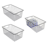 lonpute 16inch Freezer Storage Organizer Baskets, Refrigerator Metal Wire Basket Bins with Handles for Kitchen, Pantry, Cabinet,